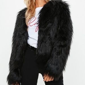 Miss Guided Shaggy Faux Fur Coat